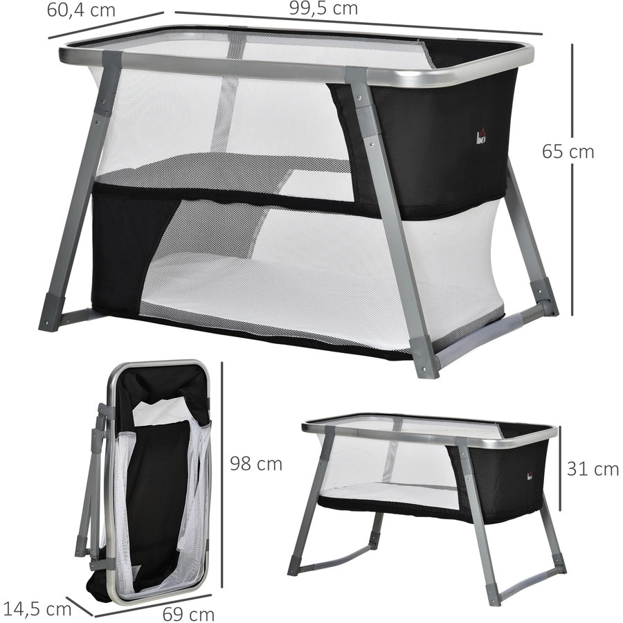 HOMCOM Kinderreisebett mit Schaukelmodus grau, schwarz