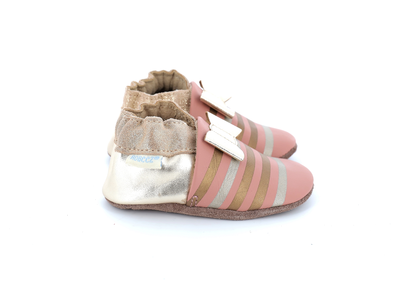 Robeez-SHINY BOW TIE Cuir Or rose
