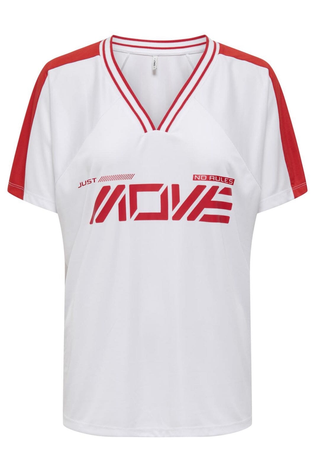 Only Onlbella S/S Sport V-Neck Top 4822429 bright white move in red print