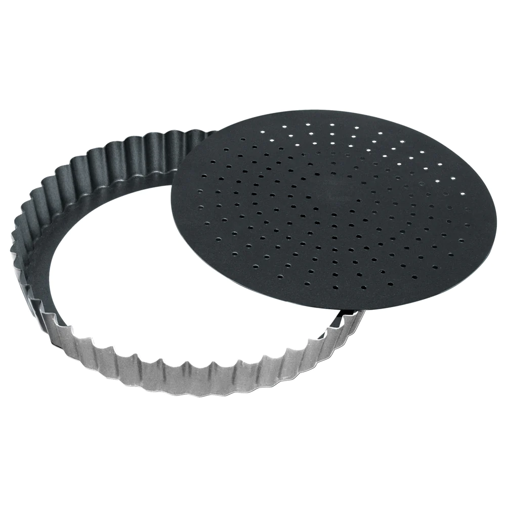 Tourtière cannelée perforée 24 cm - fond mobile Obsidian Gobel