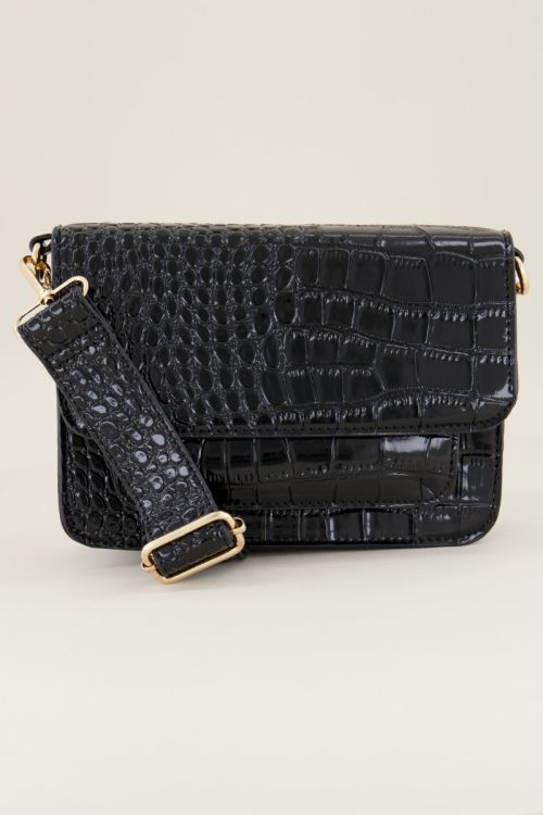 Zwarte schoudertas croco print