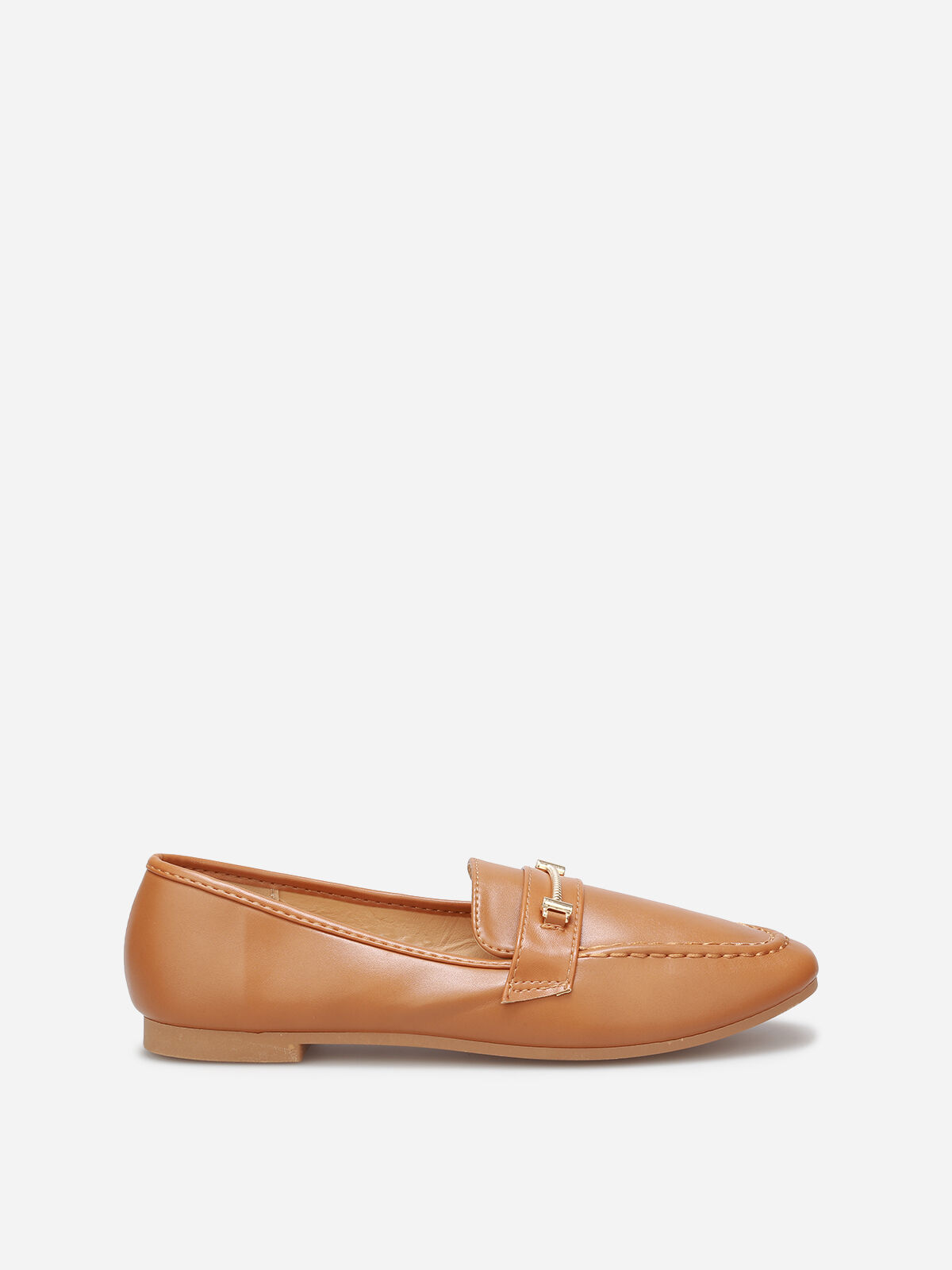 Mocassins avec surpiqûres et bride dorée- Marron clair