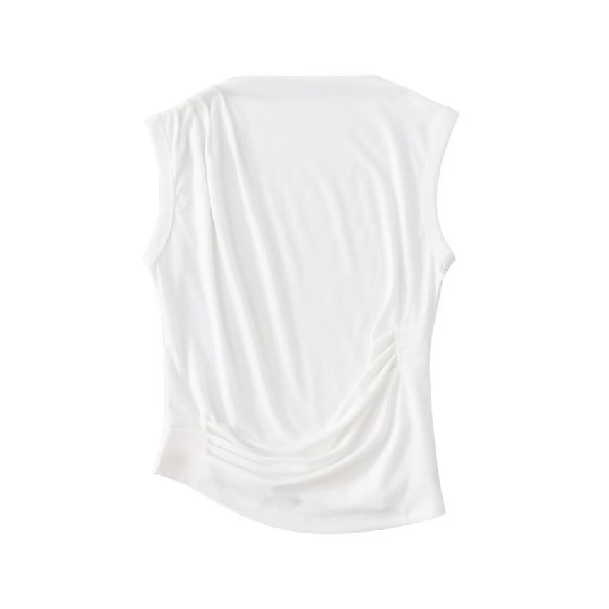 Firebird - Mouwloze top met geplooide hals en effen kleur