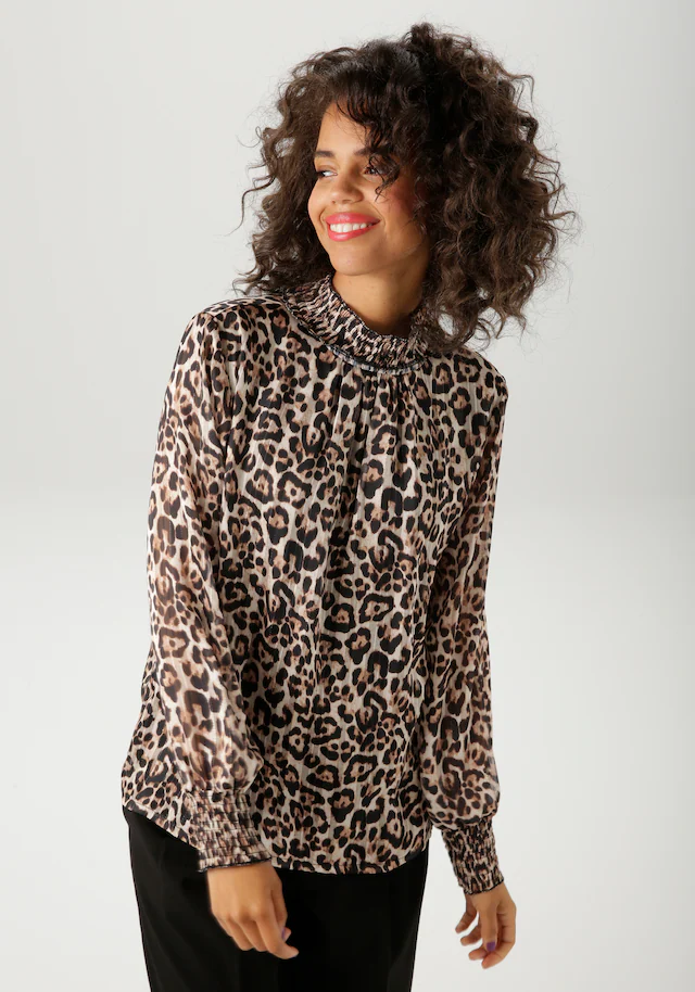 Aniston CASUAL Chiffonbluse , im Leo-Druck mit goldfarbenen Glitzerstreifen - NEUE KOLLEKTION