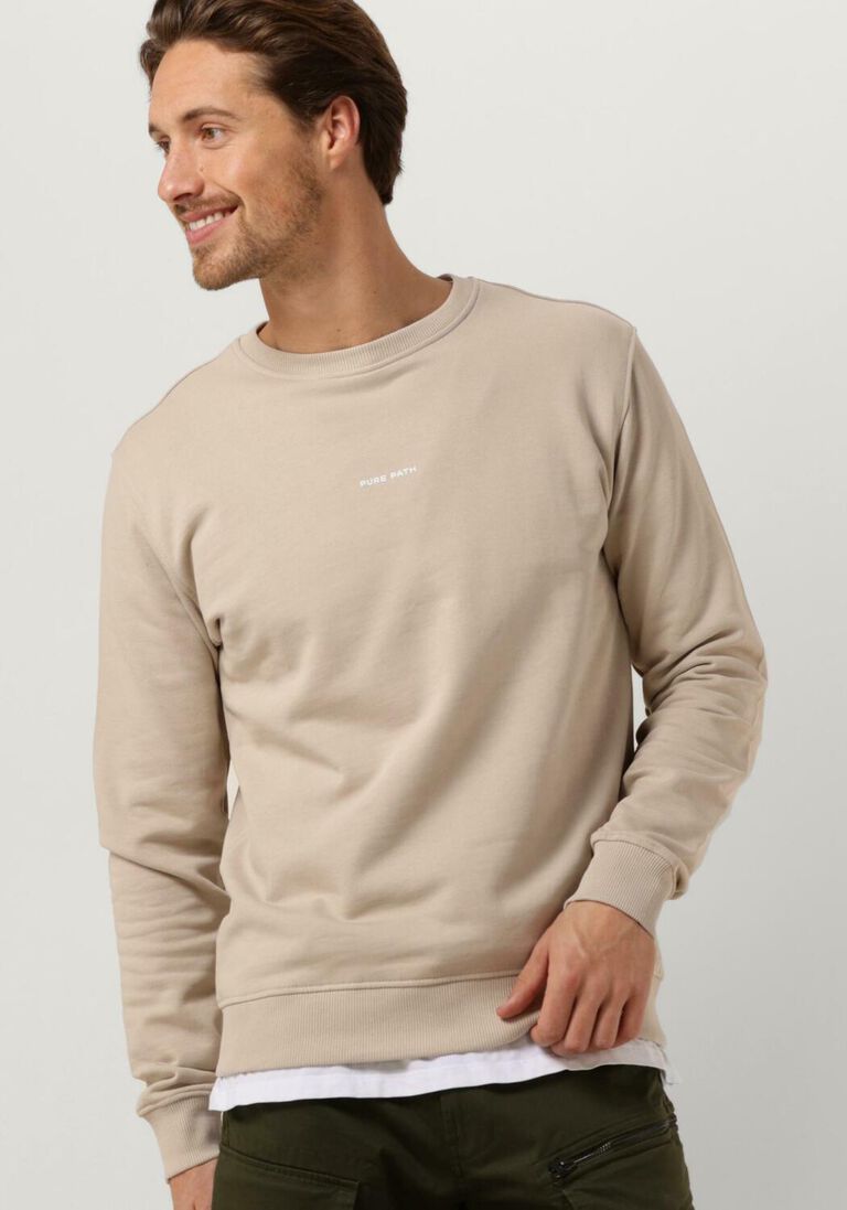 PURE PATH zand pure path trui crewneck with fnt and back print