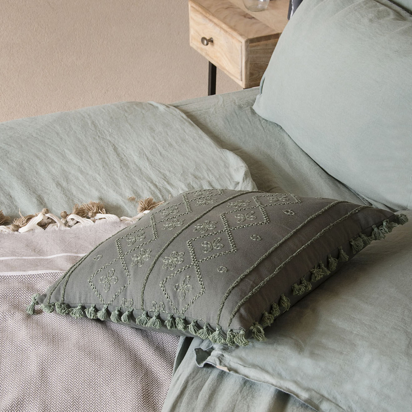 Febronie Housse de couette en lin lavé Hortense vert pistache