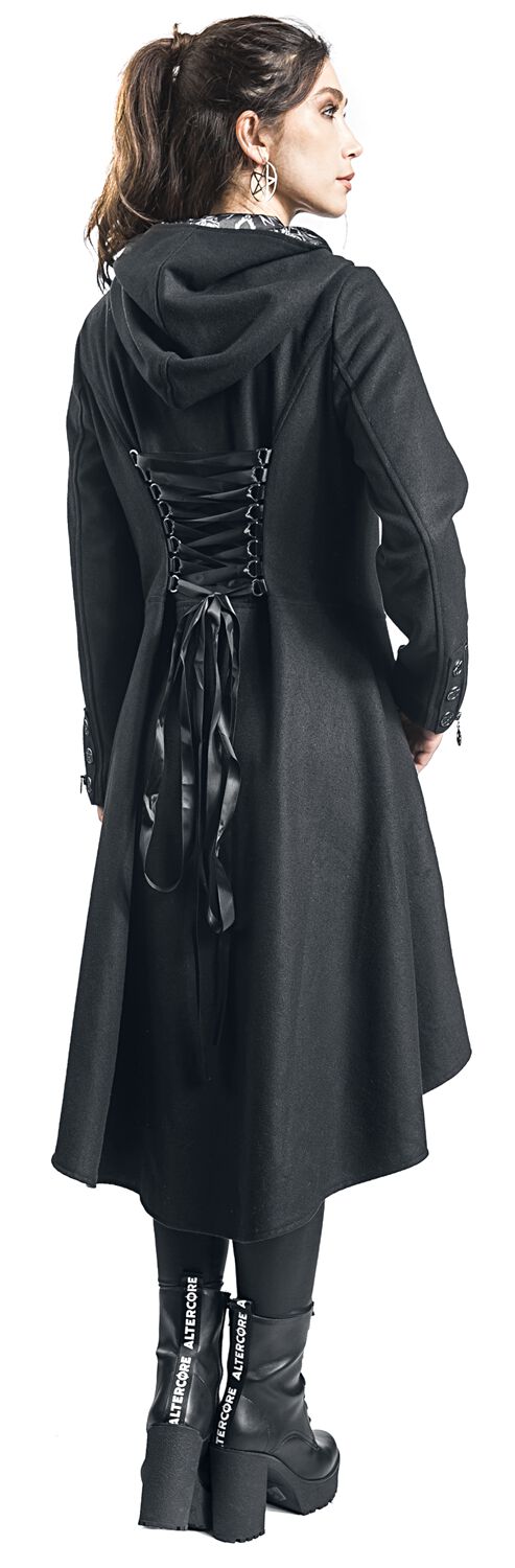 Gothicana x Anne Stokes - Manteau Noir Avec Capuche & Laçage | Gothicana by EMP Manteaux