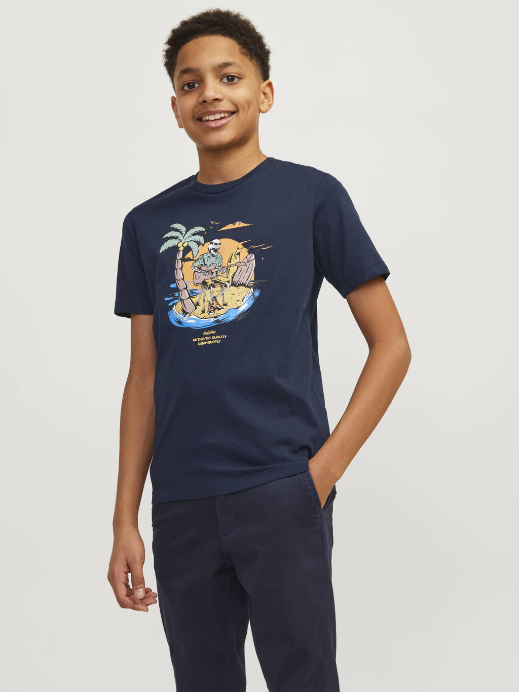 JACK & JONES T-shirt JJZION met printopdruk donkerblauw
