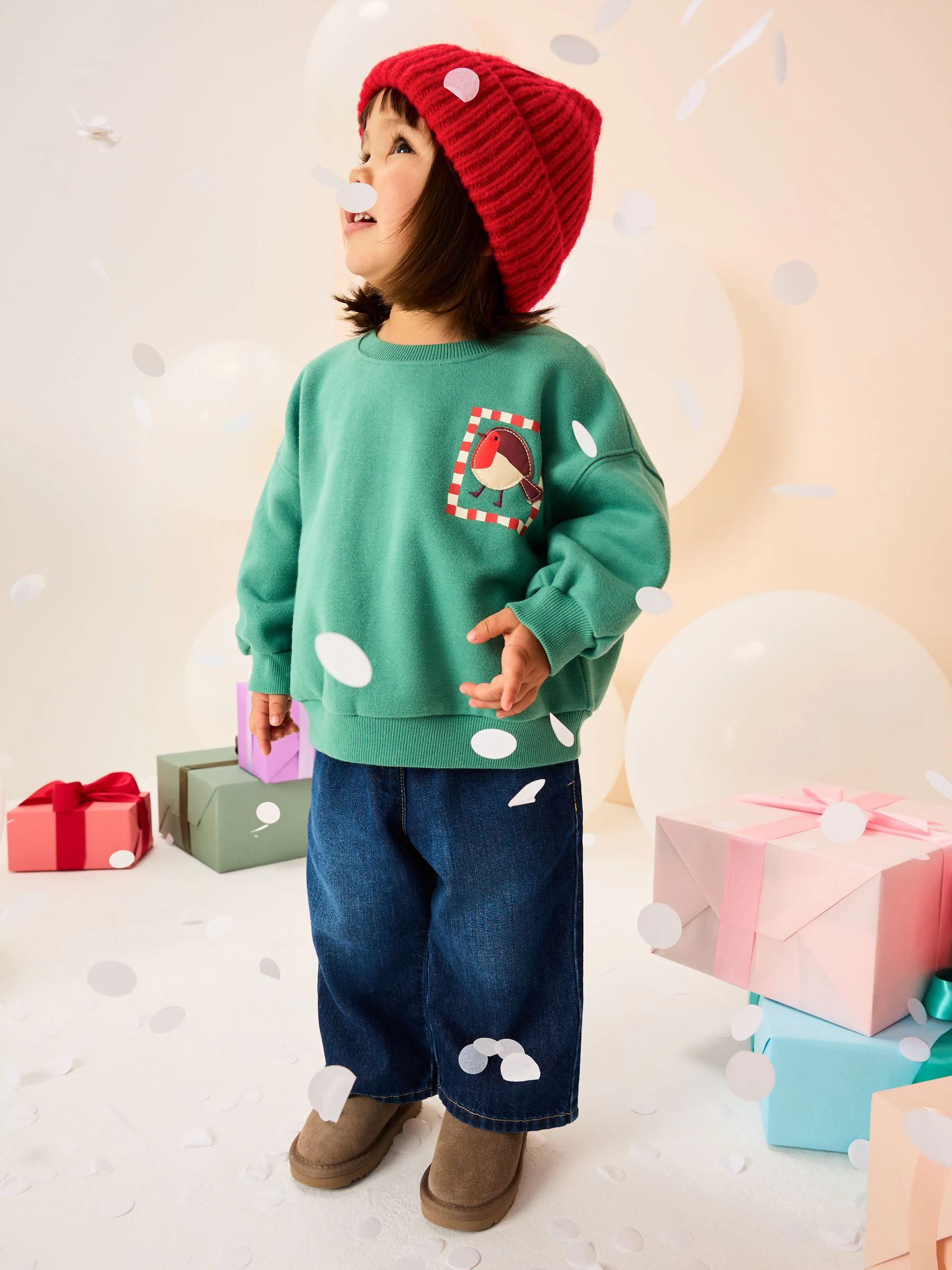 Groene Kerstmis Roodborst - Sweatshirt met ronde hals (3 mnd-7 jr)