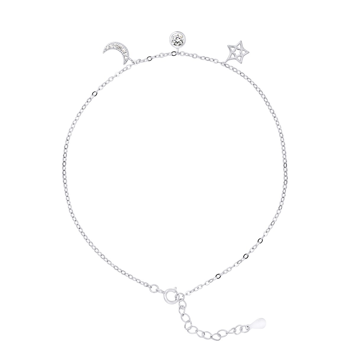 Bracelet de cheville ÉTOILE LUNE ET CERCLE - Oxydes de zirconium - Argent 925