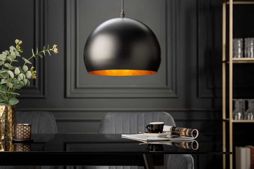 Elegante Hängelampe BLACK GOLDEN BALL 30cm schwarz mit Blattgoldoptik