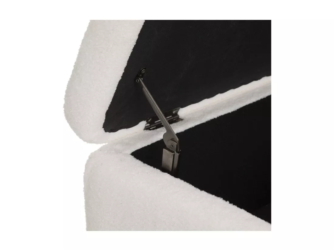 Banc Coffre tissu blanc à bouclettes et pieds en métal 100 x 40 cm
