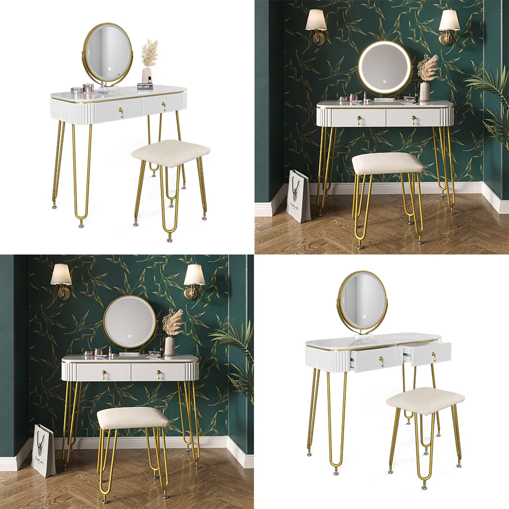 Vicco Schminktisch Frisiertisch Schminkkommode Grace Weiß Hochglanz LED-Spiegel Hocker 100x126 cm modern Schlafzimmer Kommode Schublade Ablage Aufbewahrung Kosmetiktisch Schminkkonsole Make-Up-Tisch