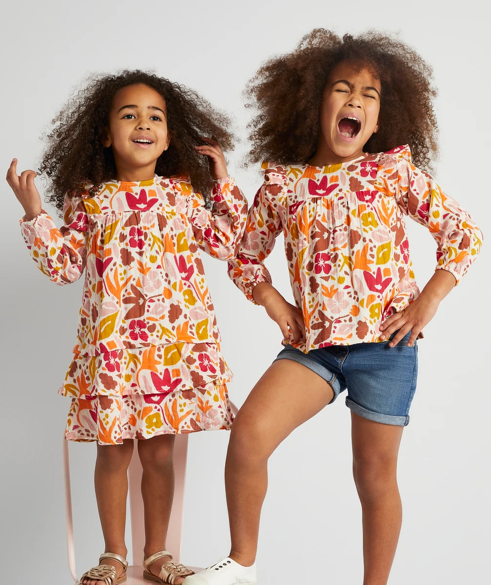 ROBE ÉVOLUTIVE 4 EN 1 EN GAZE DE COTON IMPRIMÉ MUTLICOLORE