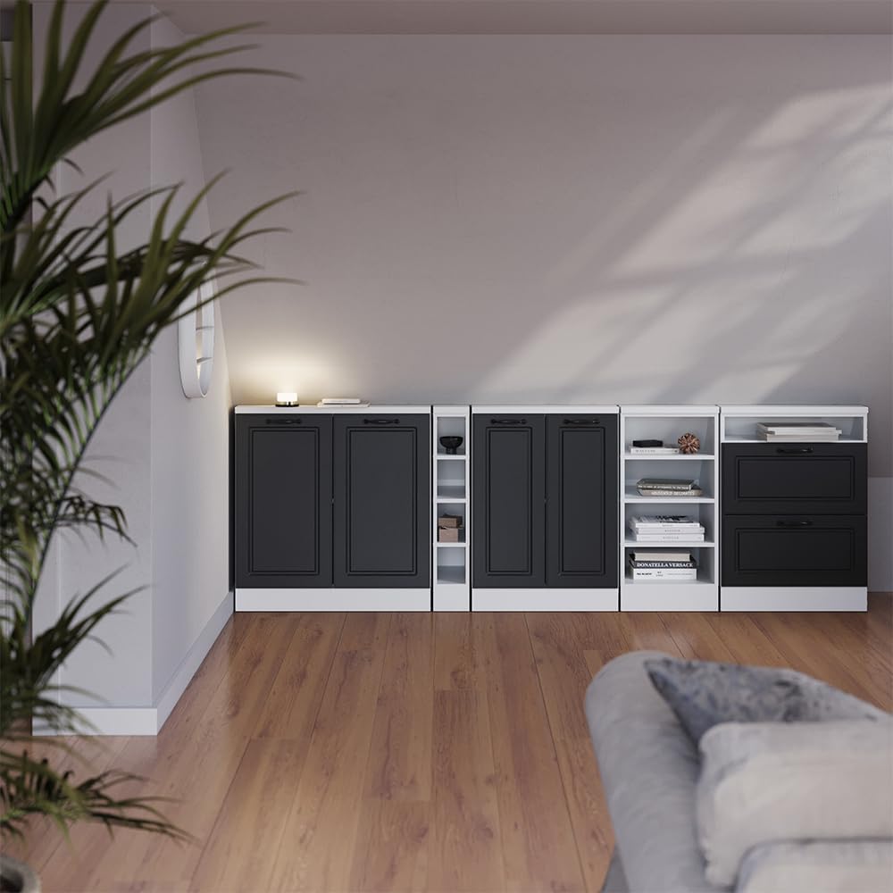 Vicco Dachschrägenschrank-Set Rion, Anthrazit Landhaus/Weiß, 5er Set