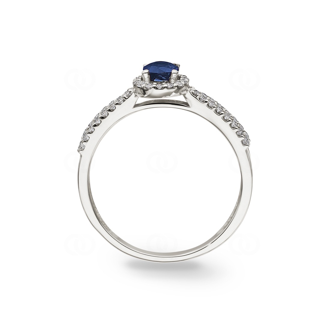 Damenring 750/18 K Weissgold mit Saphir oval und Diamanten 0.19 ct H/si