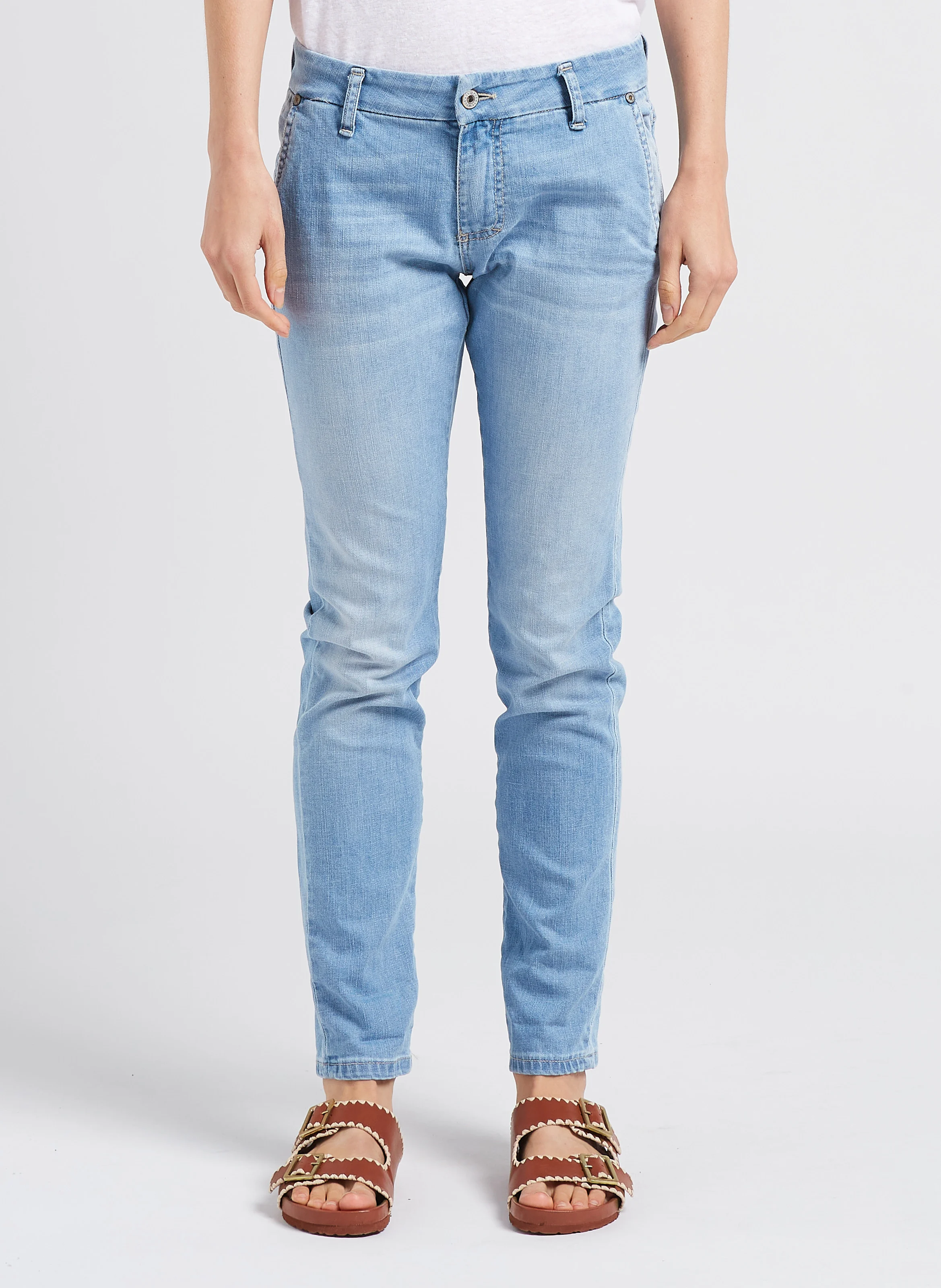 Jean slim taille haute en coton stretch | Bleu