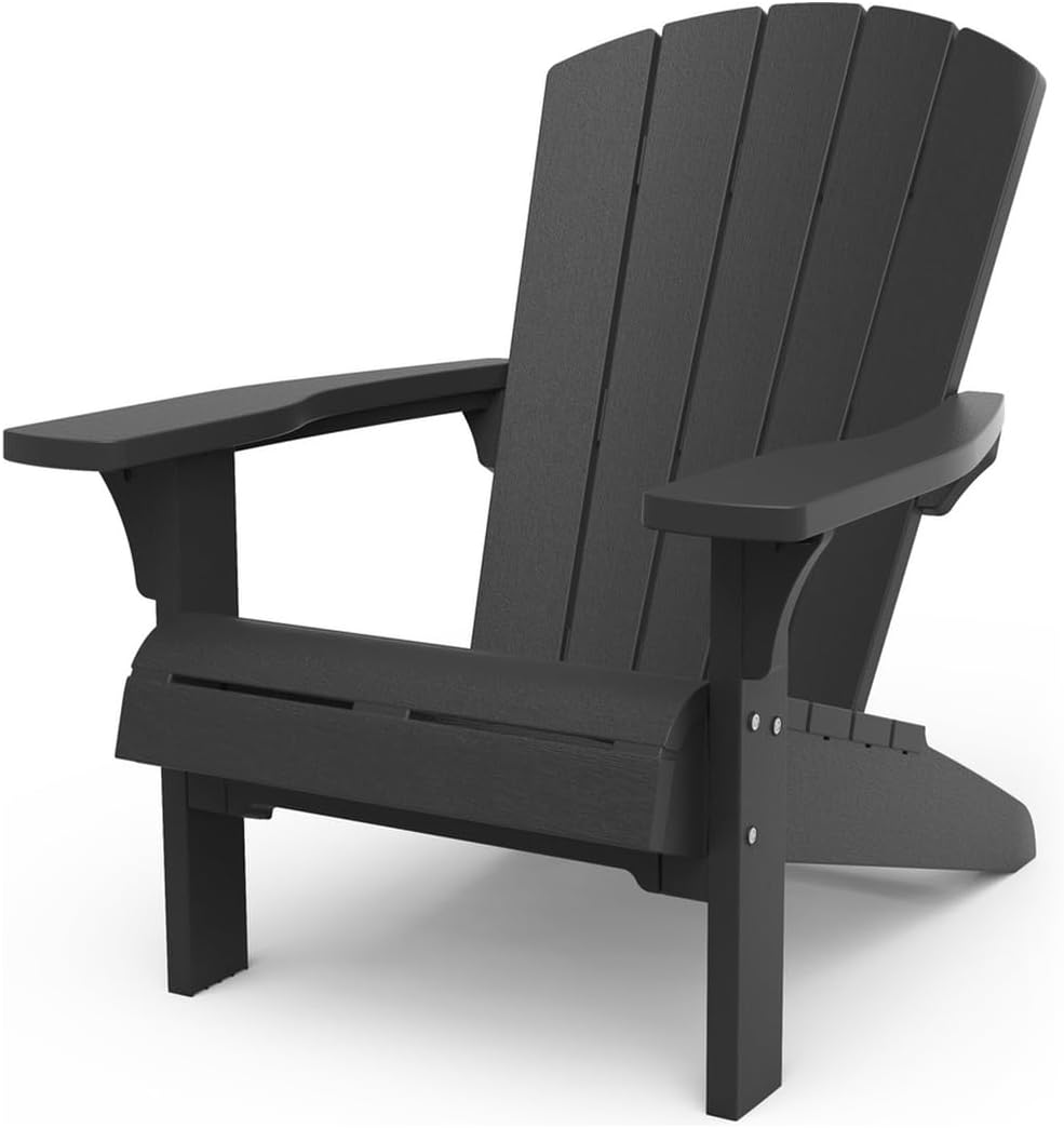 Keter Alpine Adirondack Chair, Outdoor Gartenstuhl aus Kunststoff mit Getränkehalter, grau, wetterfest, amerikanischer Design-Klassiker, für Garten, Terrasse und Balkon, 93 x 81 x 96,5 cm
