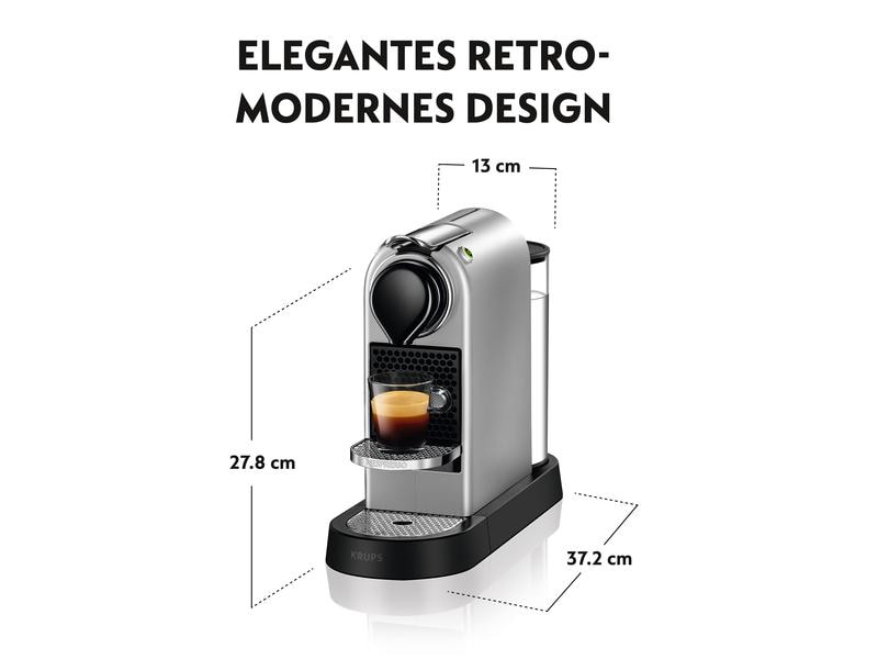 Krups Kaffeemaschine Nespresso CitiZ XN741B Silber Elegante Kapselmaschine der Original Line mit geringem Platzbedarf