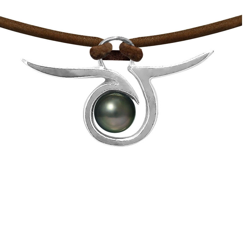Collier Homme Tribal en Cuir, Perle de Tahiti et Argent Massif 925