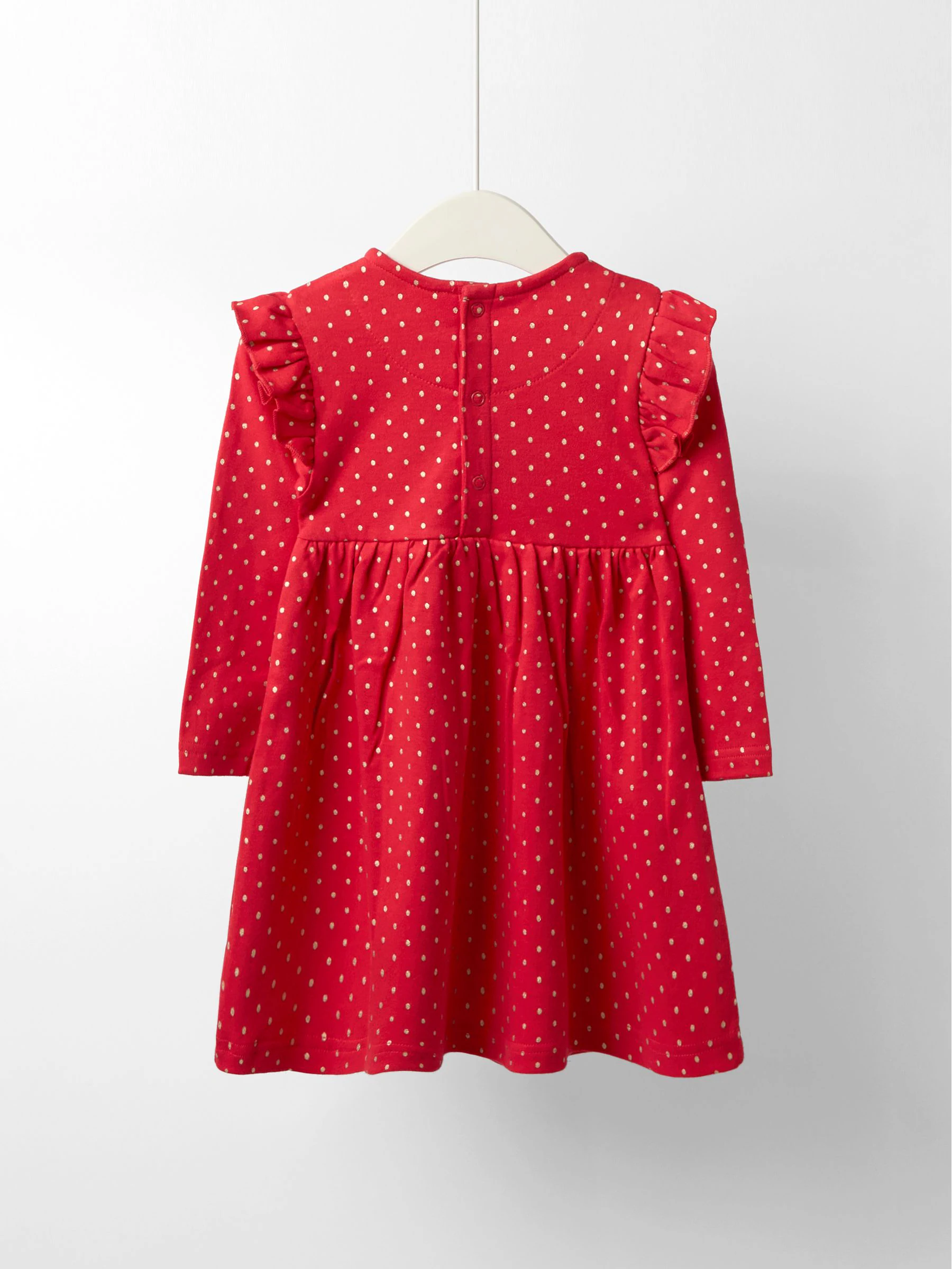 Rood met roodborstje - JoJo Maman Bébé Kerstmis jurk met schouderruches en appliqué