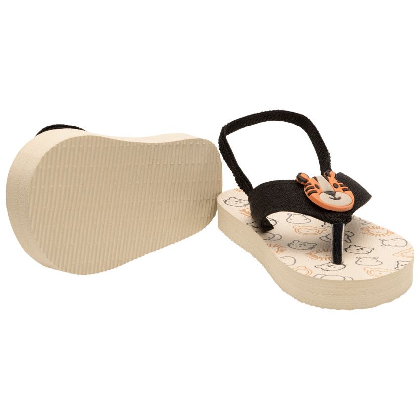 Tongs à bride souple imprimés avec badge tigre pour bébé garçon - Noir