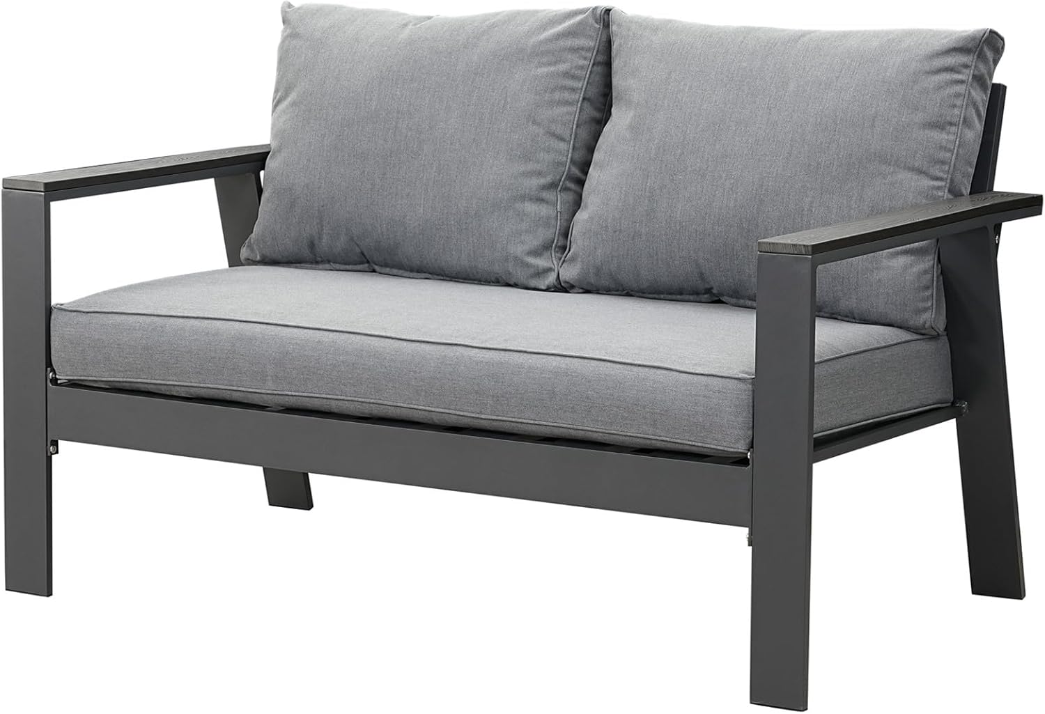 LANOX Balkonmöbel Gartensofa 2 Sitzer aus Aluminum, 134,5×75×74 cm, inkl. Sitz- und Rückenkissen, Wetterfest Gartensofa für Balkon Terrasse Garten, Grau
