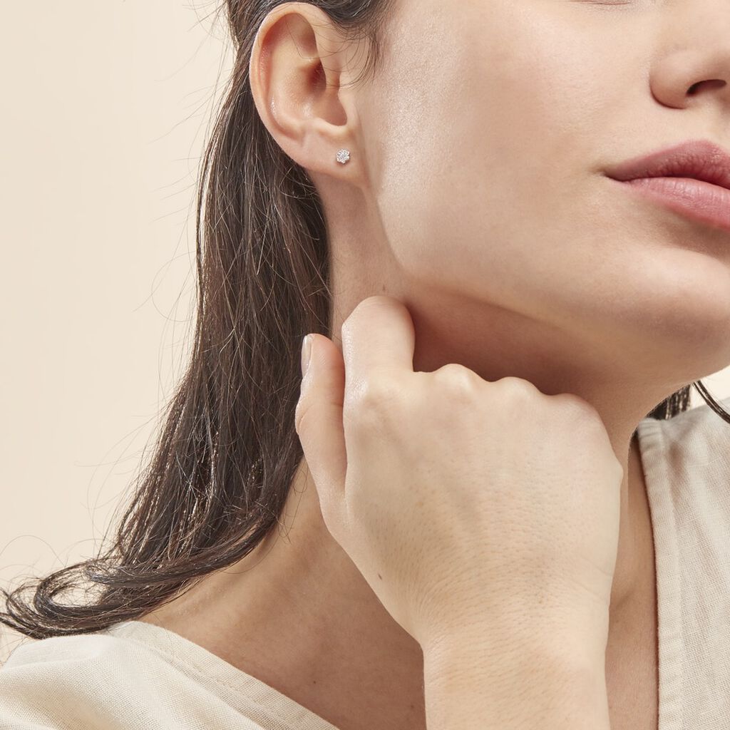 Boucles D'oreilles Puces Eleanor Fleur Or Blanc Oxyde De Zirconium