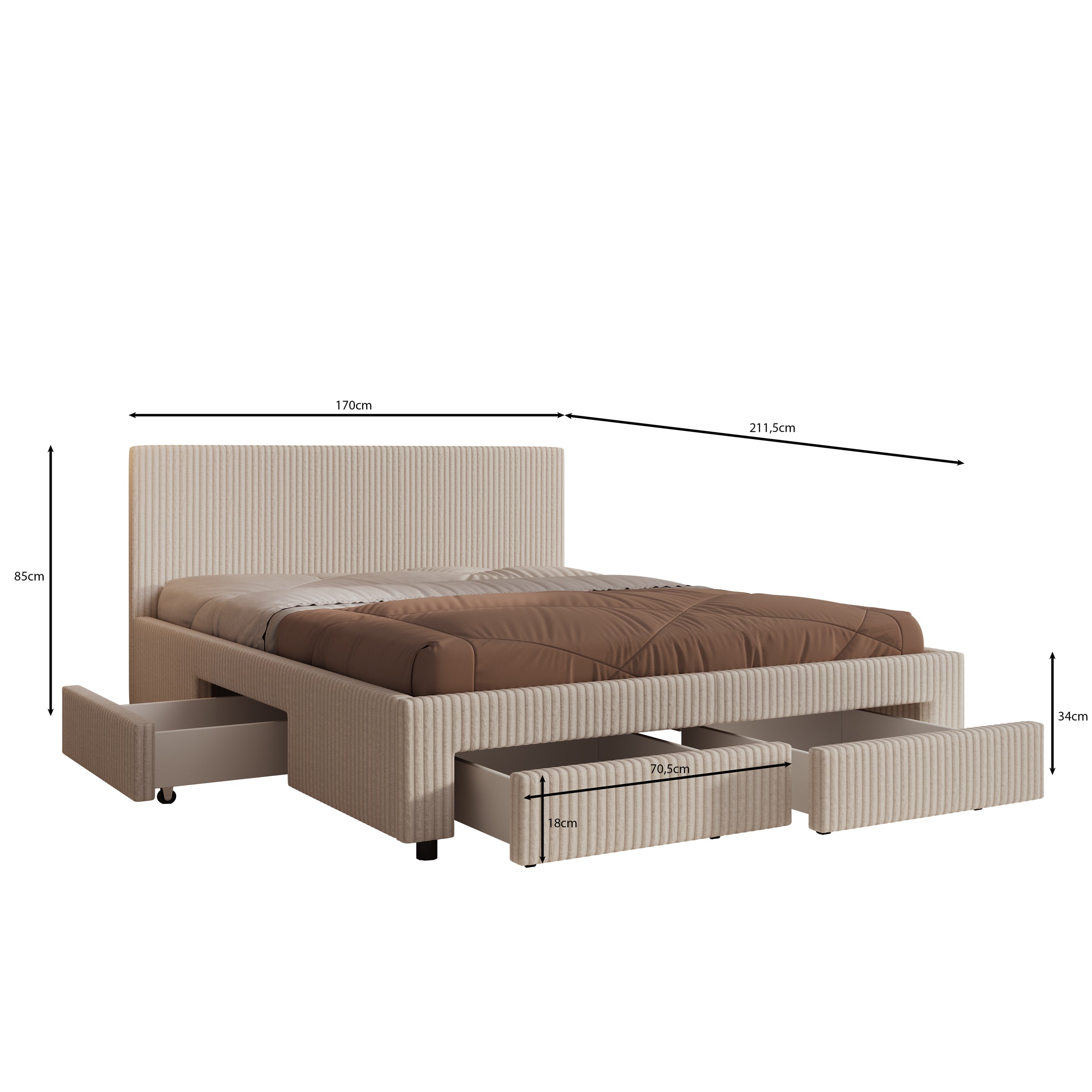 Suente - Tweepersoonsbed met 4 lades - Teddystof Wit - 160x200 cm