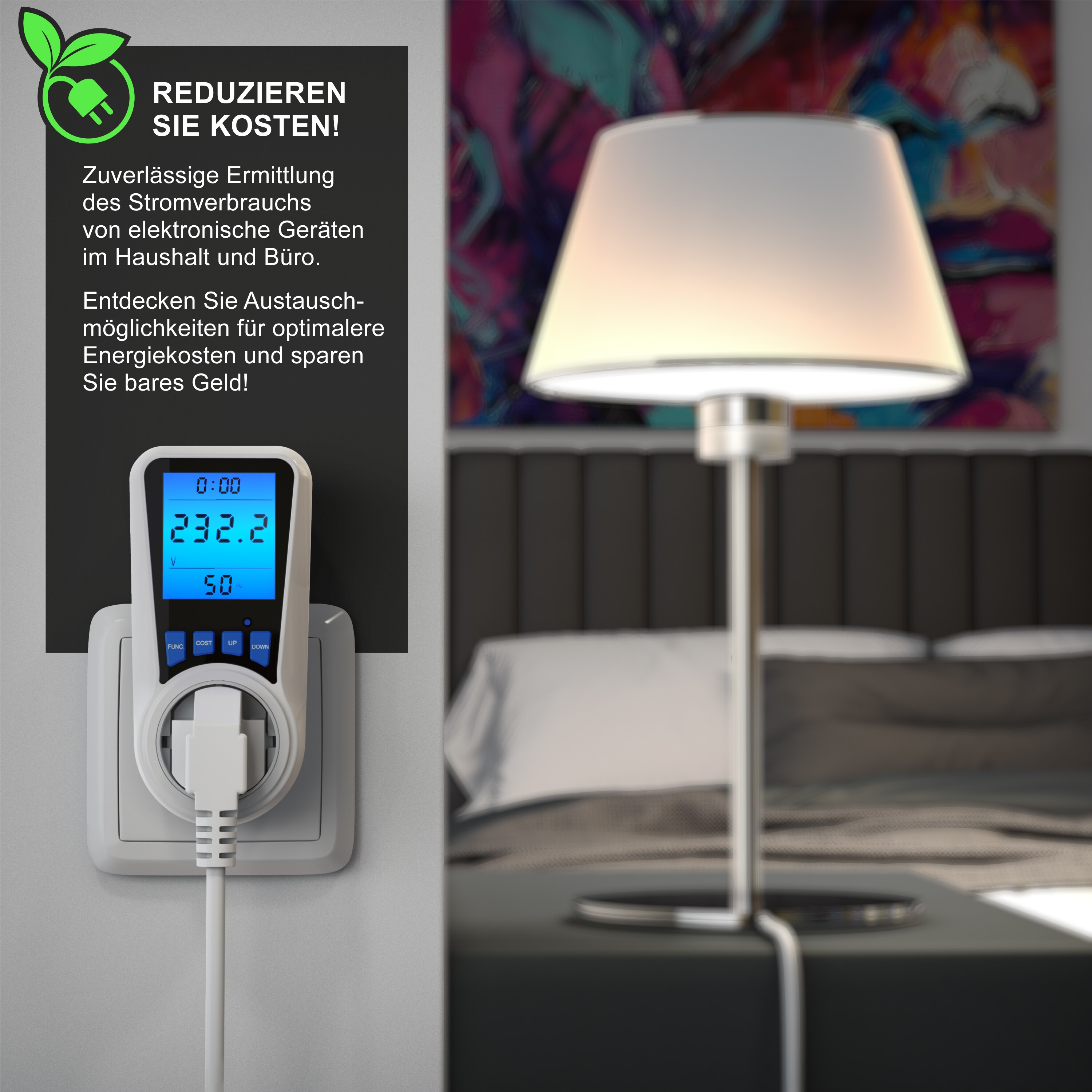 BEARWARE Energiekostenmessgerät Stromkostenmessgerät, max. 3680 W, Stromverbrauchszähler, Stromzähler