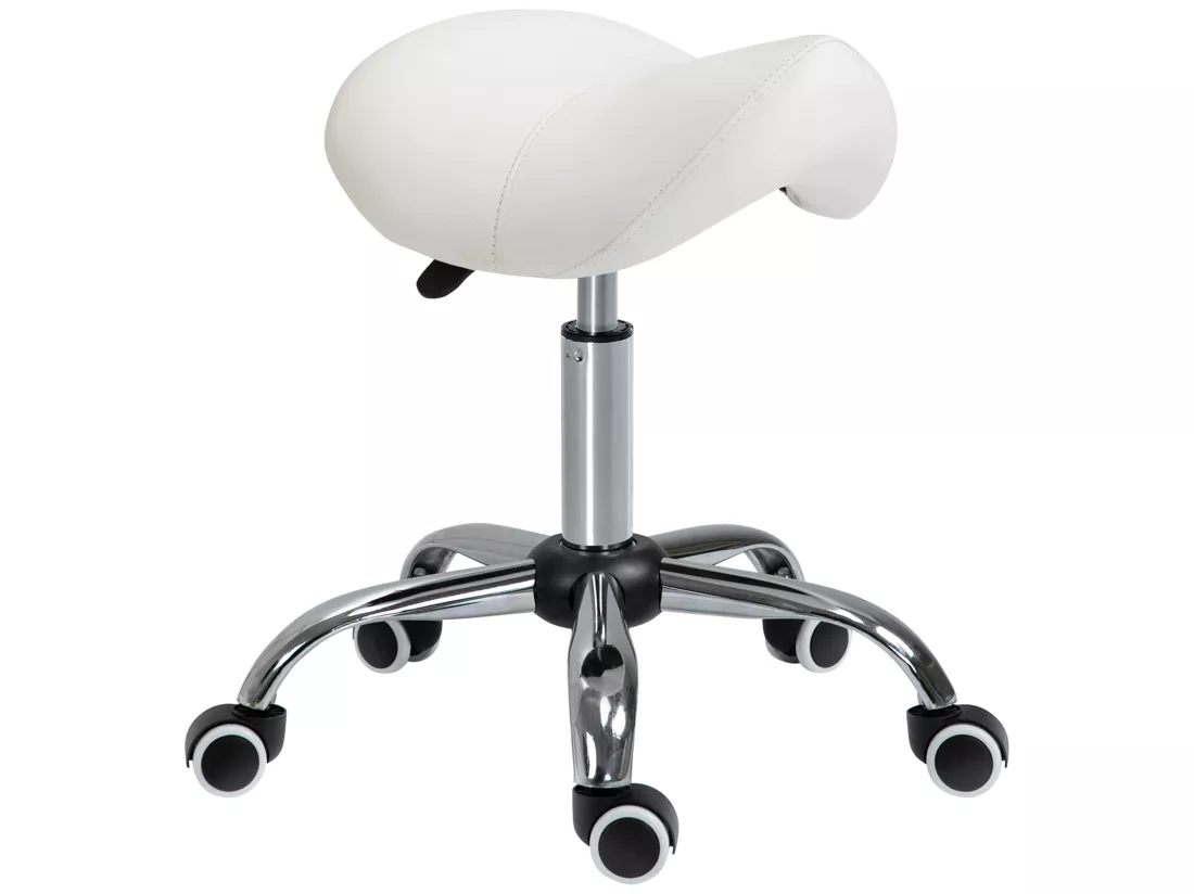 HOMCOM Tabouret de massage tabouret selle ergonomique pivotant 360° hauteur réglable revêtement synthétique blanc chromé
