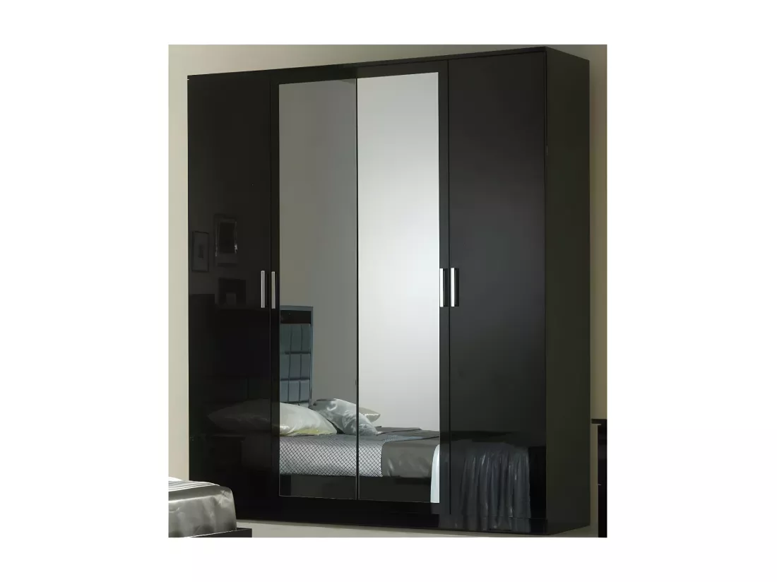 Chambre Complète 160x200 Laqué Noir Brillant - AREZZO