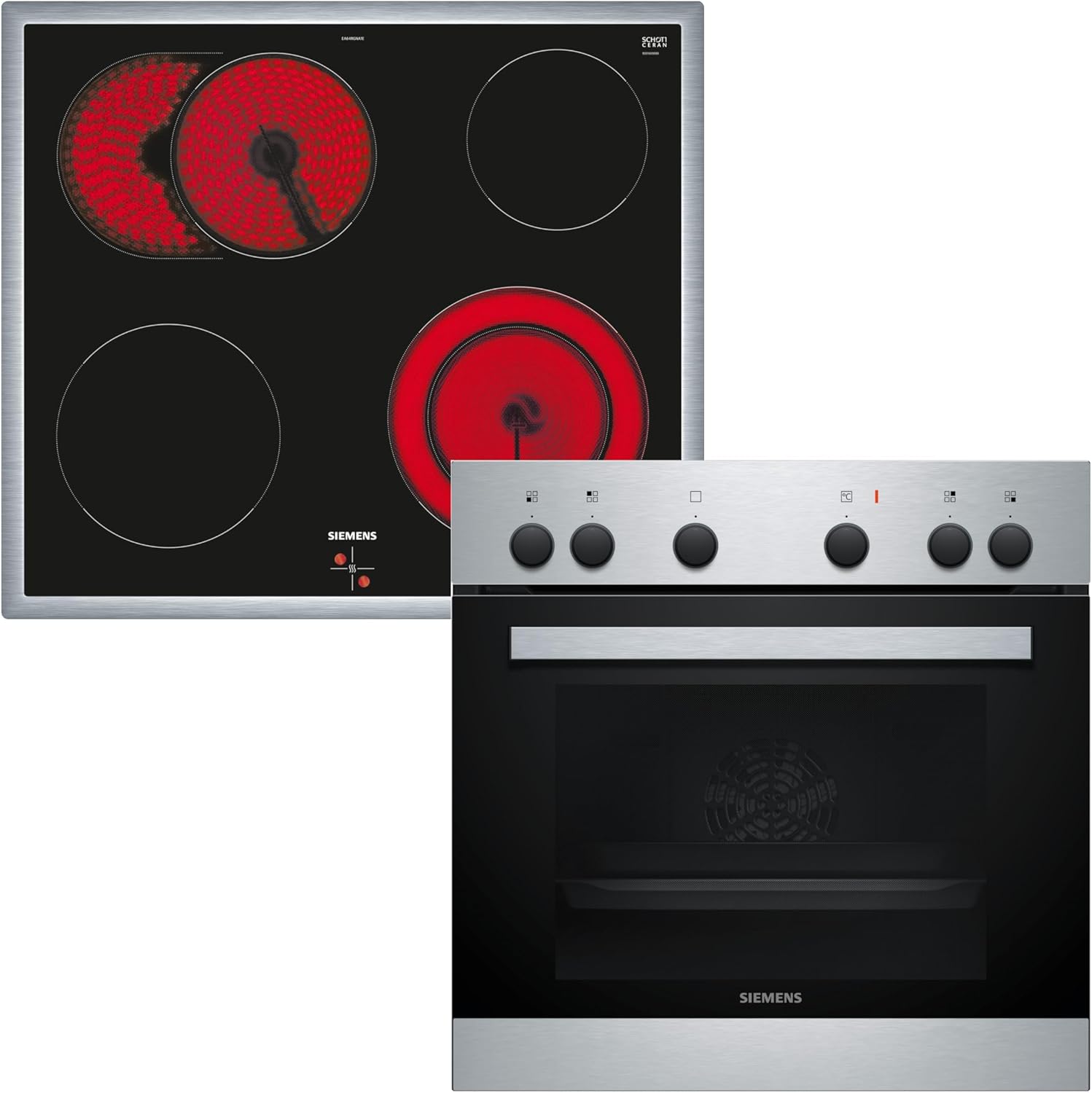 Siemens EQ110KA2EE iQ100 Herd-Glaskeramik-Kochfeld-Kombination (herdgesteuert), 59,4 cm breit, Schnellaufheizung, 3D-Heißluft Plus Backen auf 3 Ebenen