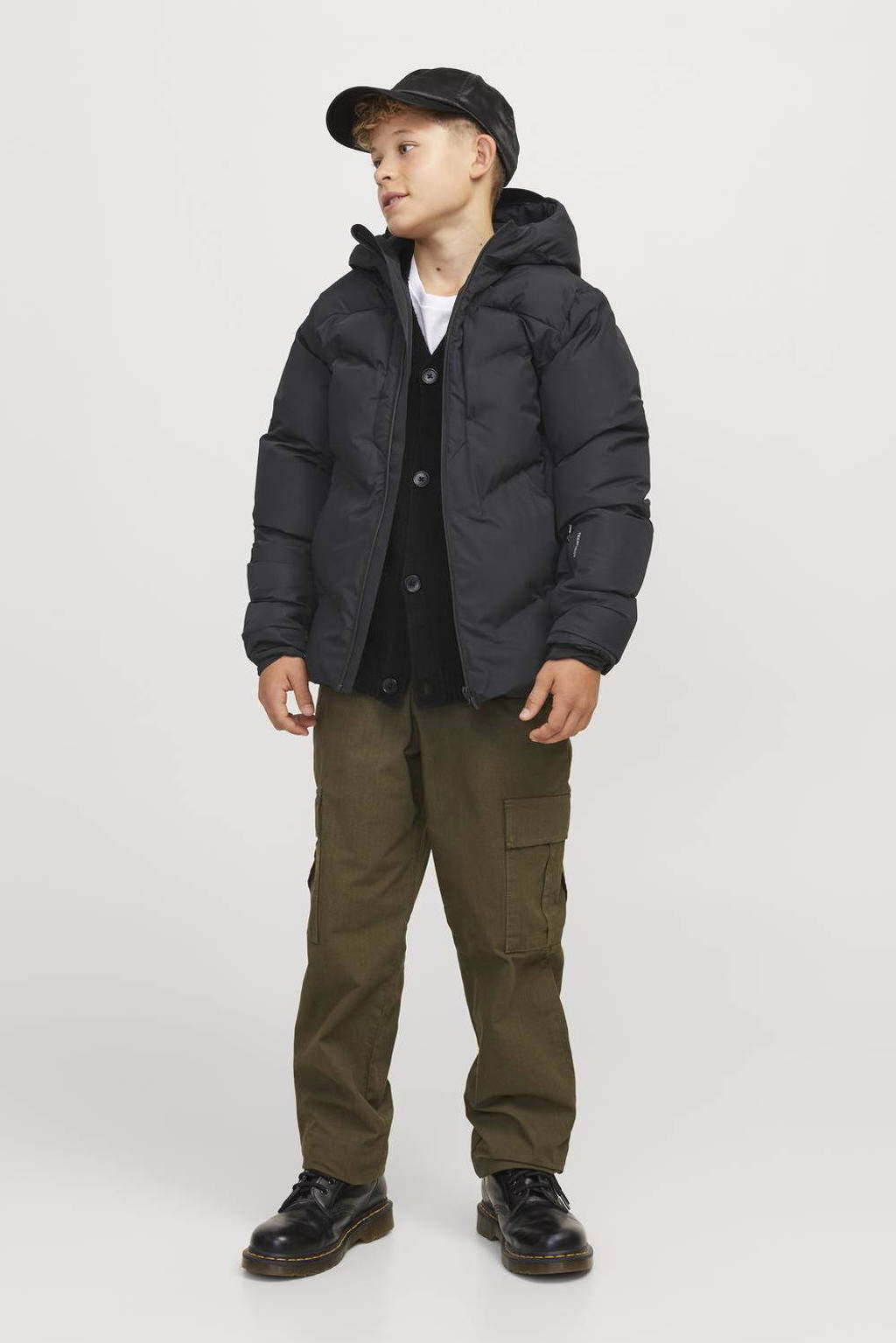 JACK & JONES gewatteerde winterjas JCOSLAY HEAT zwart