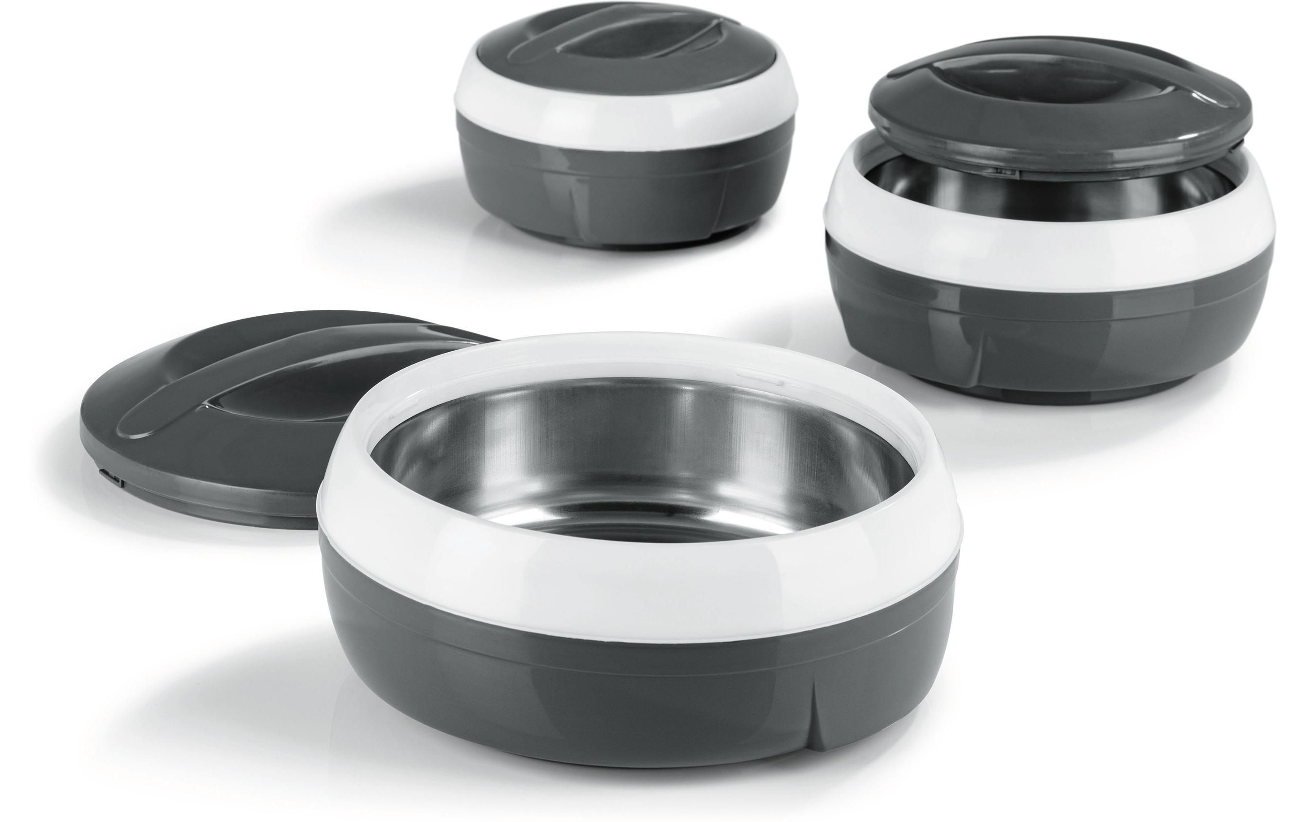 Thermo-Schüssel Set 3 Tlg. Grau/WeissSchüssel mit Deckel