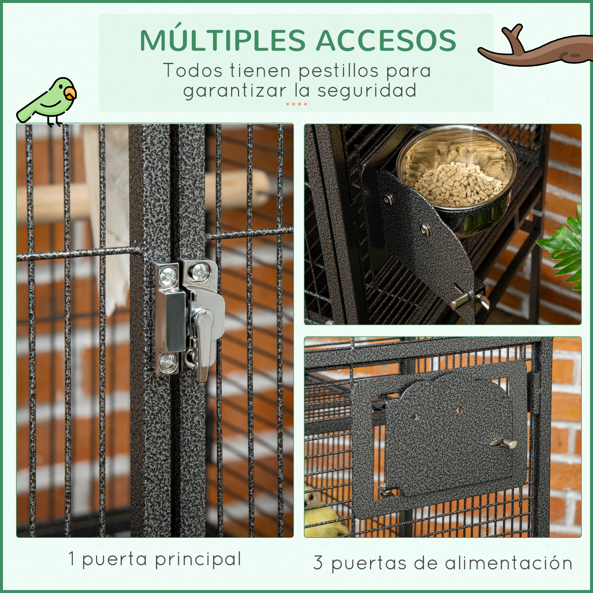 Gaiola de metal para pássaros PawHut com 4 portas