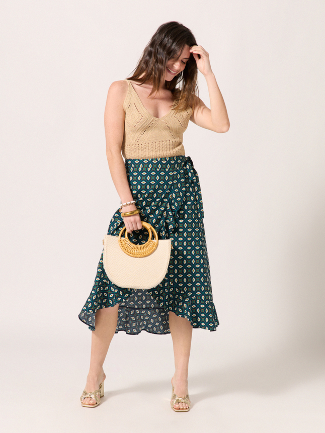 Jupe midi portefeuille 100% coton