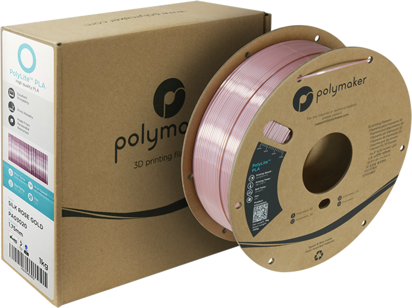 Polymaker  PolyLite Silk PLA Rose Gold, 1,75 mm / 1000 g    Glänzendes Seidenfilament