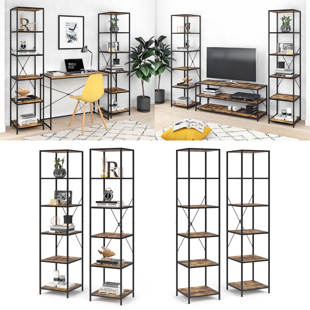 VICCO Loft Standregal Fyrk 2er Set Bücherregal Wandregal Holz Regal 174x40x40 cm