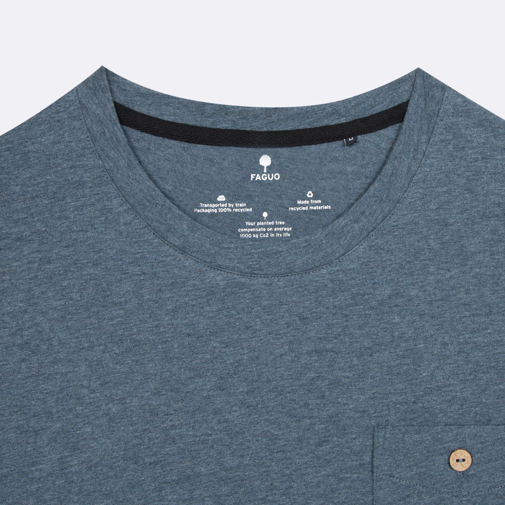 T-shirt col rond bleu chiné coton et coton recyclé - modèle Olonne