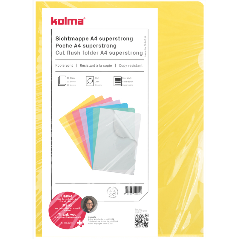 Kolma Sichtmappen SuperStrong, 10 Stück, A4, 130 µm, glatt, gelb