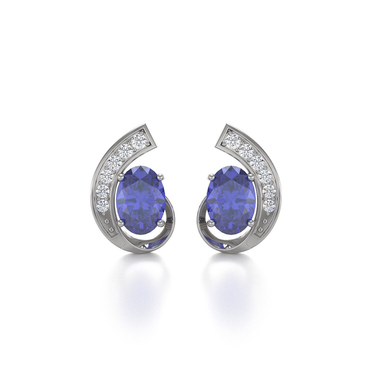 Boucles d'oreilles ADEN Or 585 Blanc Fleur Tanzanite et Diamants 2.10grs