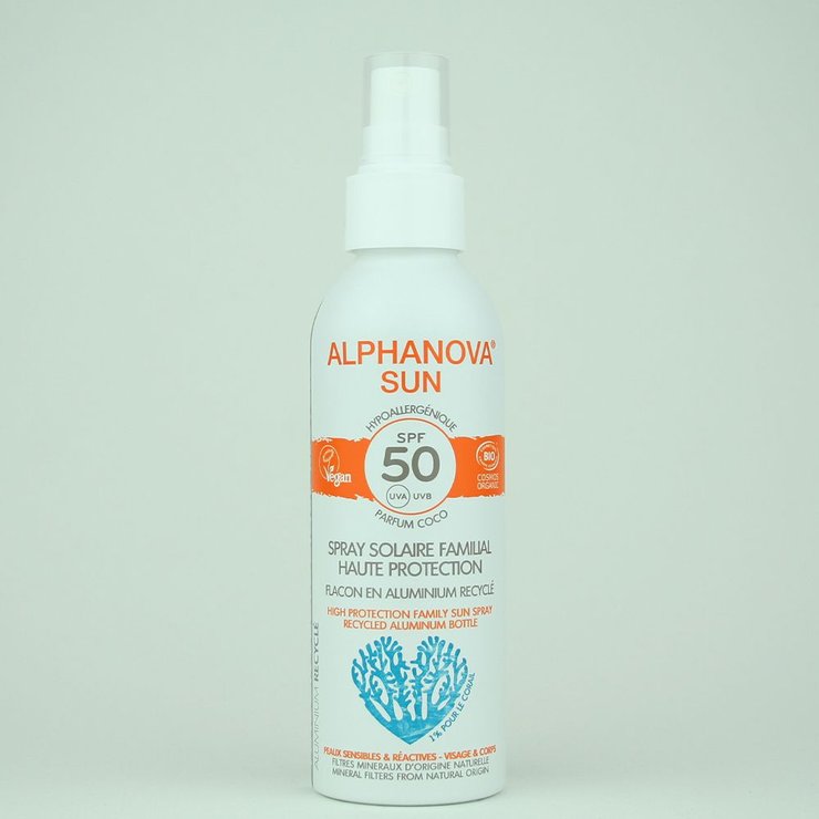 Spray solaire familiale haute protection SPF50+ Bio 150g Sun Alphanova