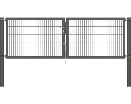 Dubbele poort met metalen gaas, ALBERTS Flexo Plus 8/6/8, 300 x 100 cm, inclusief palen 10 x 10 cm, antraciet