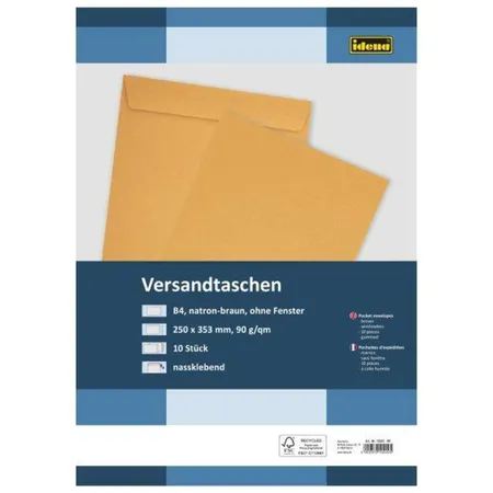 Idena Versandtaschen ohne Fenster, DIN B4, braun, 10 Stück