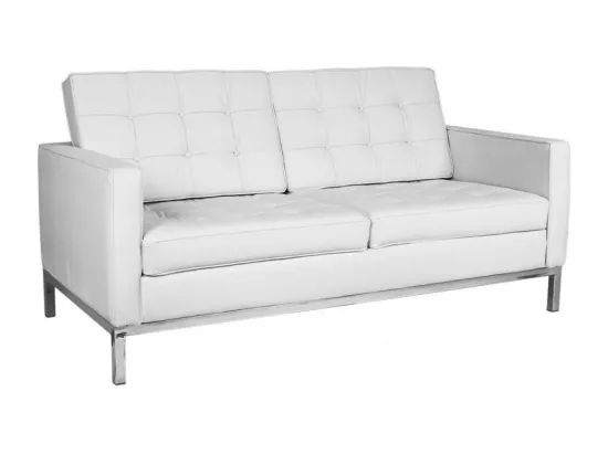 Canapé design 2 places capitonné cuir blanc Flora 145cm