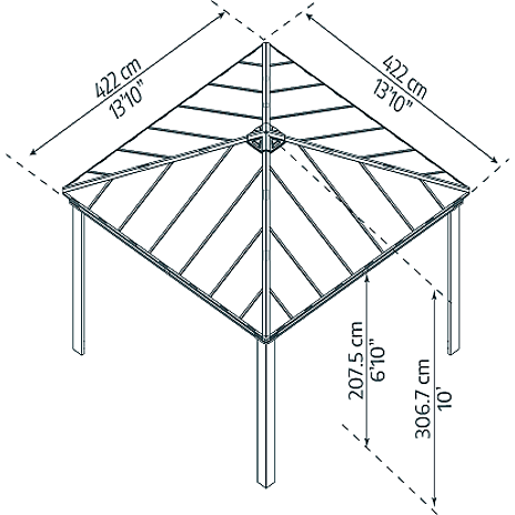 Havepavillon Dallas 4,2x4,2 meter - antracitgrå