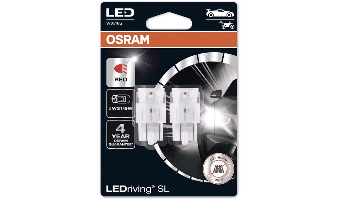 Pæresæt W21/5W Rød LEDriving - Osram