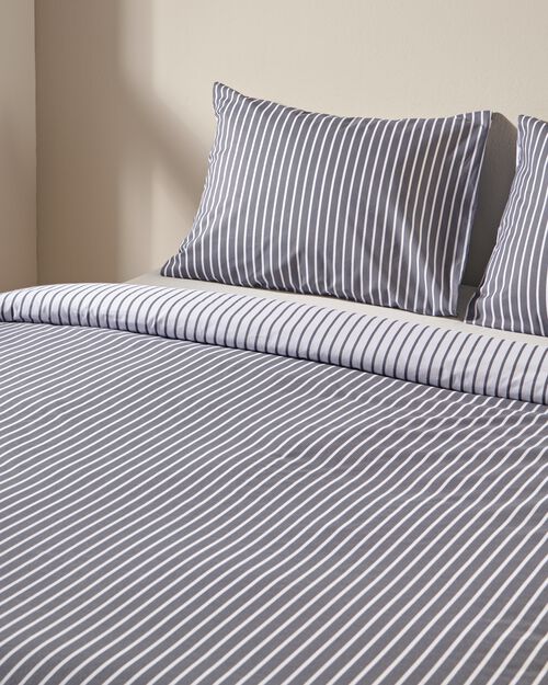 housse de couette coton doux 240x200/220 gris avec rayures larges et fines