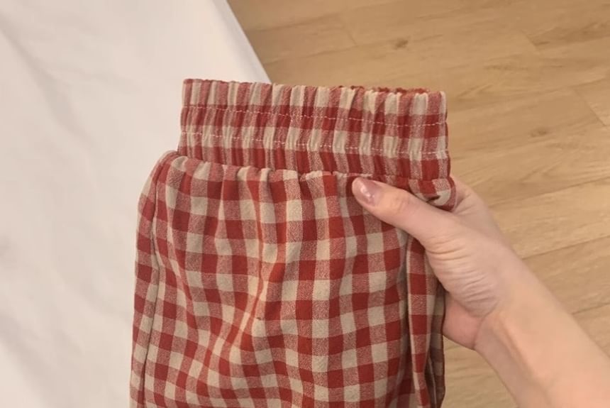 GOUB - Elastische taille geruite pyjamabroek / korte broek
